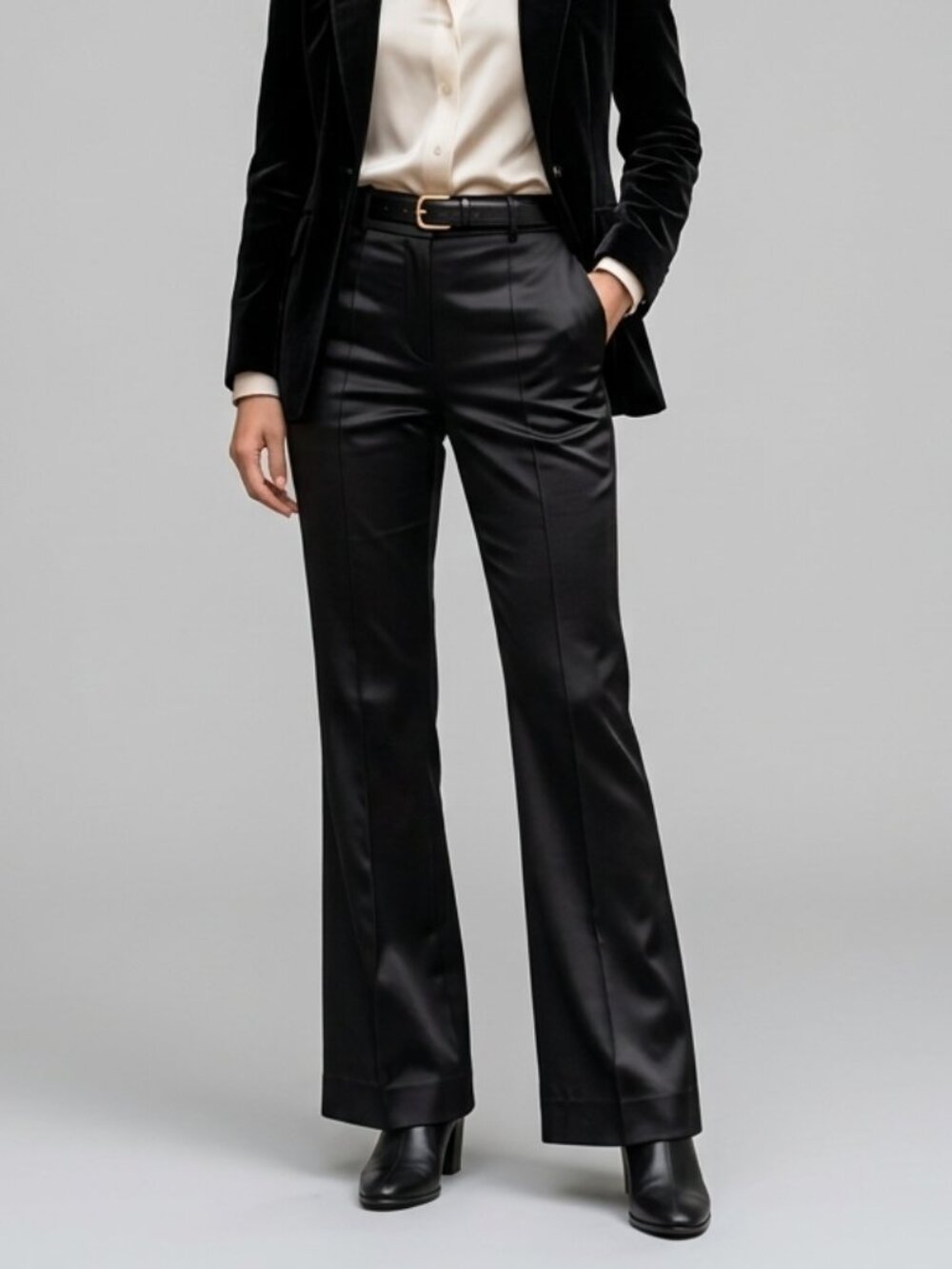Tory Burch Black Cotton Silk Pintuck Trousers Flare Leg Size 2